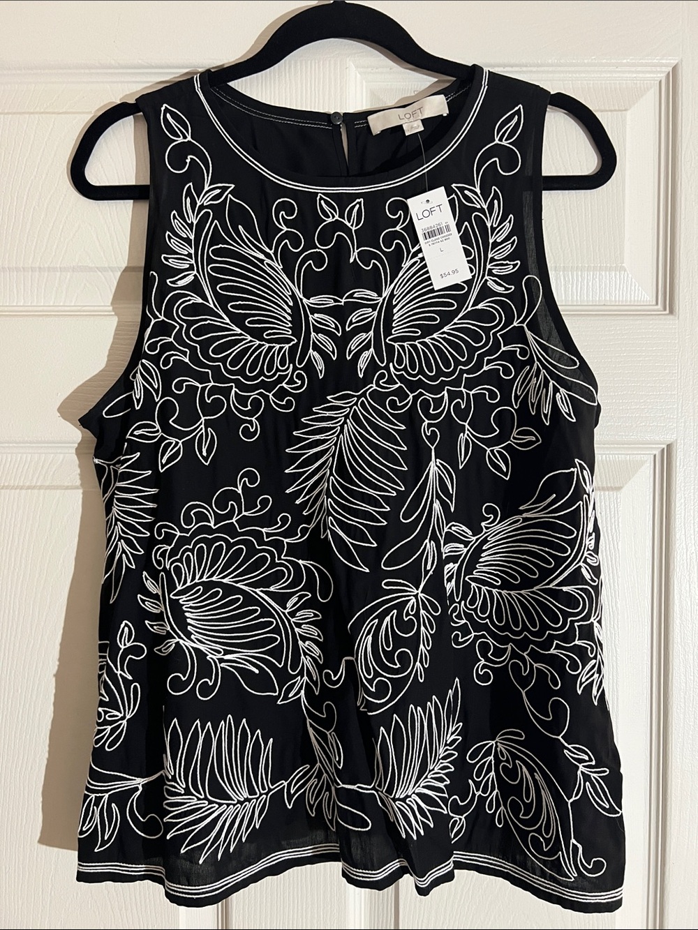 LOFT Black and White Embroidered Sleeveless Camisole